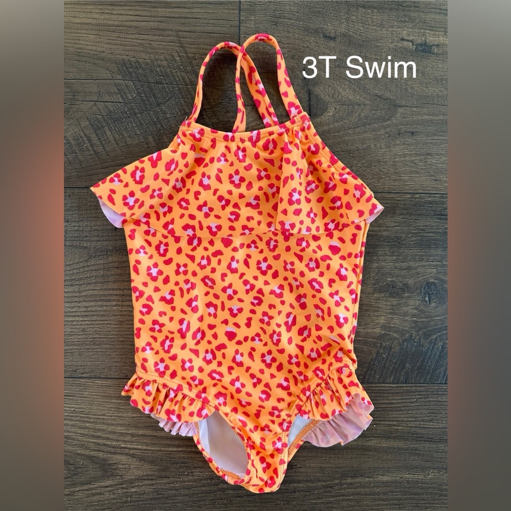 wonder nation Orange and Pink Leopard Ruffle One-Piece Swimsuit